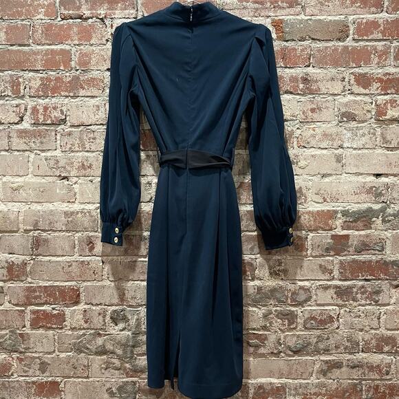 Badgley Mischka Navy Belted V-Neck Sheath Dress Size 0 - Picture 9 of 10